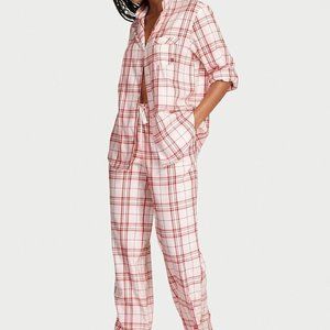 VICTORIA'S SECRET Flannel Pajama Set XL / SHORT LENGTH Peppermint Plaid NWT VS